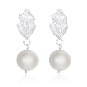 Pearl and Oak Leaf Earrings