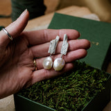 Cast and Found Jewellery silver pearl driftwood earrings