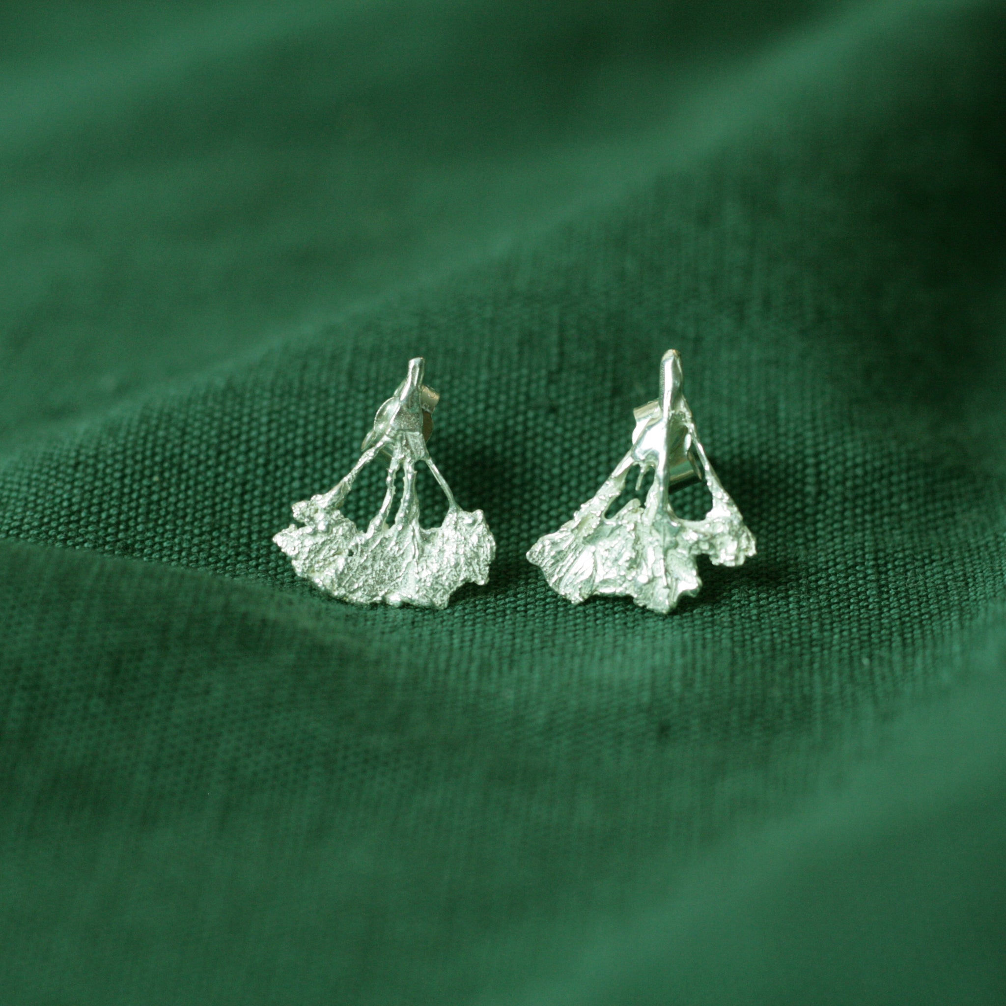  cow parsley silver earrings on green cloth