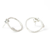 Silver Twig Circle Stud Earrings on white background