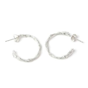 Silver Twisted Twig Hoops on white background