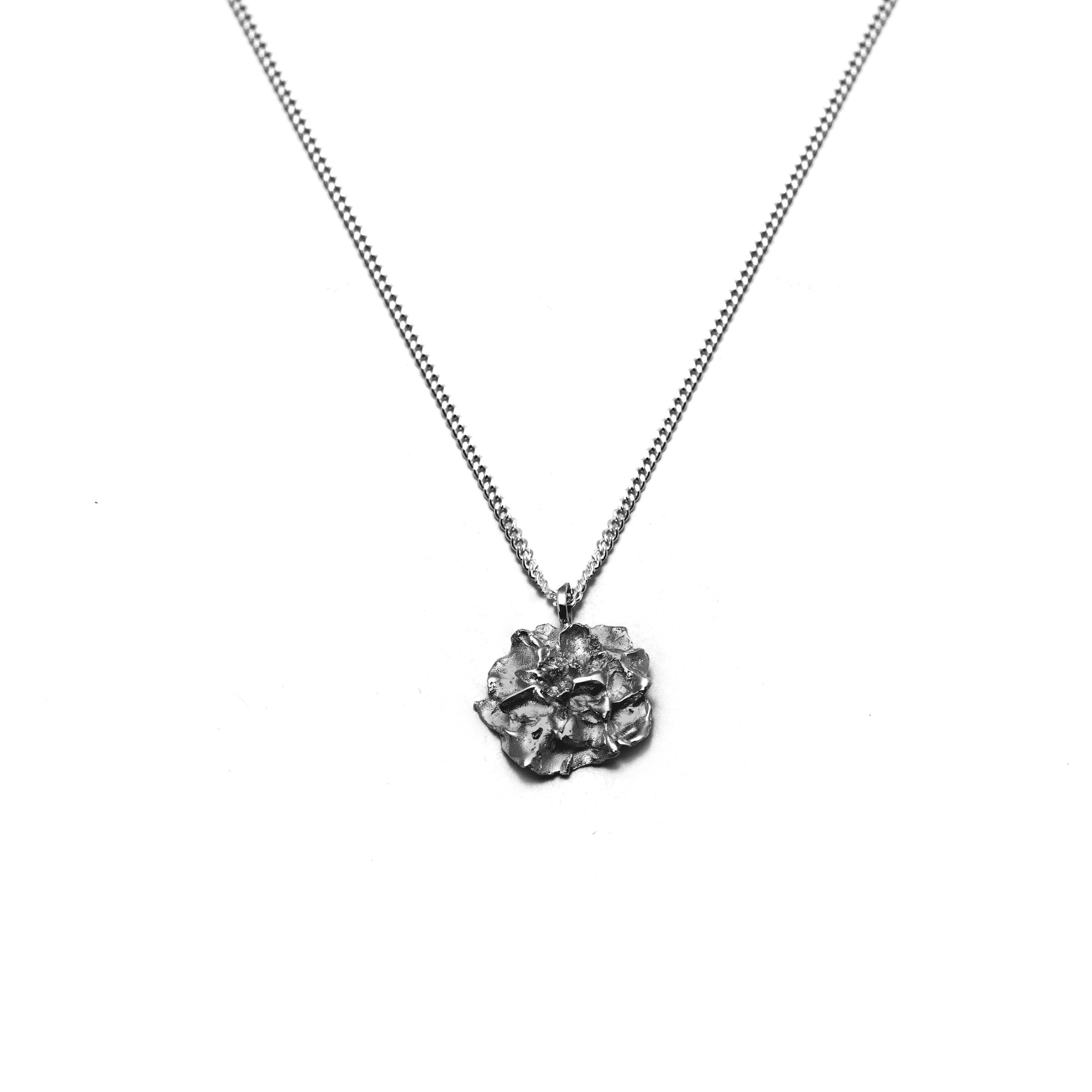 Oxidised Hedgerow Flower Drop necklace on white background