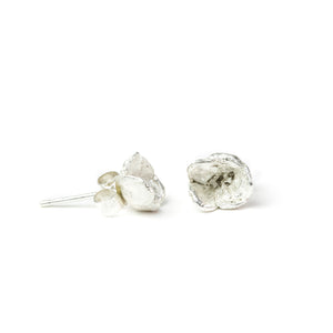 Small silver Blueweed Flower Stud Earrings on white background