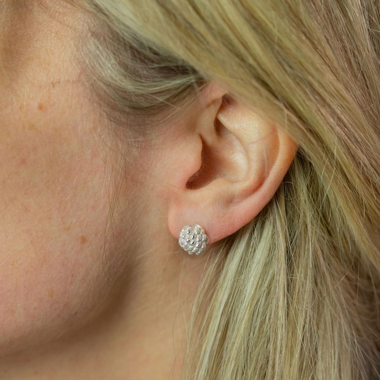 ear modelling silver buttercup stud earrings 