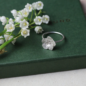 Silver flower ring stacking by cast and found