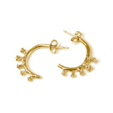 Gold Ivy bud half hoop earrings on white background