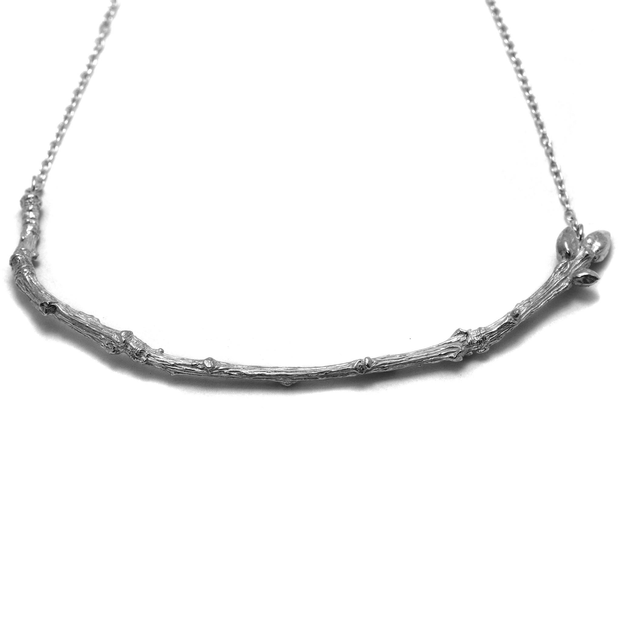 Oxidised Textured Twig Necklace on white background 