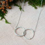 Double circle twig necklace hand made silver pendant inspired by nature